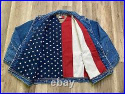 Rare TOMMY HILFIGER Vintage Denim American Flag USA Lined Jean Jacket Sz S
