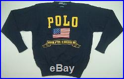 Rare VTG POLO RALPH LAUREN Spell Out USA Flag Knit Sweater 90s Stadium Navy SZ M