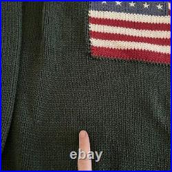 Rare Vintage 90s Polo Ralph Lauren Green American Flag Knit Sweater Men's XL