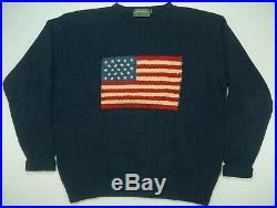 Rare Vintage POLO COUNTRY American USA Flag Knit Crewneck Sweater 90s Navy SZ XL