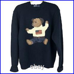 Rare Vintage POLO RALPH LAUREN American USA Flag Sitting Bear Sweater 90s Medium
