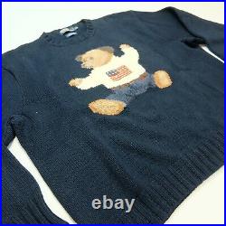 Rare Vintage POLO RALPH LAUREN American USA Flag Sitting Bear Sweater 90s SZ 2XL