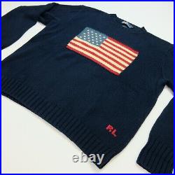 Rare Vintage POLO RALPH LAUREN American USA RL Flag Knit Sweater 90s Navy Blue L