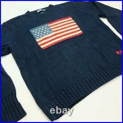 Rare Vintage POLO RALPH LAUREN American USA RL Flag Knit Sweater 90s Navy Blue L
