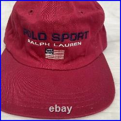 Rare Vintage POLO SPORT Ralph Lauren Spell Out USA Flag Hat Cap 90s Red