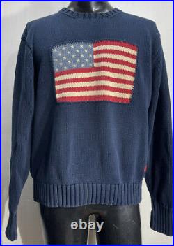 Rare Vintage Polo Ralph Lauren American Flag Cotton Knit Sweater Mens XL