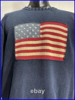 Rare Vintage Polo Ralph Lauren American Flag Cotton Knit Sweater Mens XL