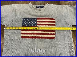 Rare Vintage Polo by Ralph Lauren American Flag Sweater Large Baby Blue