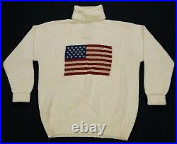 Rare Vintage RALPH LAUREN American USA Flag Turtleneck Sweater 90s Polo Cream M