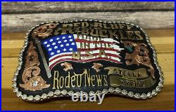 Red Bluff Buckles Belt Buckle Made In USA American Flag Rodeo News