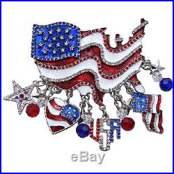 Ritzy Couture USA American Flag July 4 Patriotic Charm Pin/Pendant (Silvertone)
