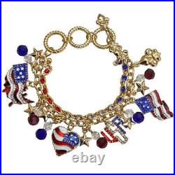 Ritzy Couture USA American Flag Themed Patriotic Toggle Charm Bracelet(Goldtone)