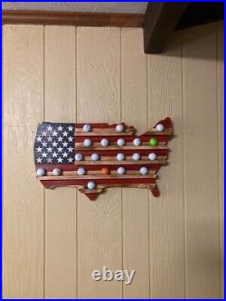 Rustic American USA Flag Golf ball Display, Natural Wooden holder, american flag