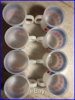 Set 8 Vintage Glasbake Glassbake American Flag Mug/Cup Milk Glass STACKABLE USA