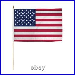 Set One Dozen (12) 12x18 USA American Stick Flag 24 Tall Stick Handheld Grave