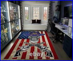 Skull Rug, USA Flag Rug, Guns And Skull Carpet, American Flag, Cowboy Room Decor