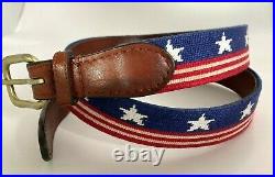 Smathers & Branson Old Glory American Flag Needlepoint/Leather Belt Men's Sz 38
