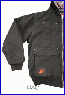 Snap-On Tools Mechanic Logo Hooded Work Black Jacket Coat USA Flag Patch Size L