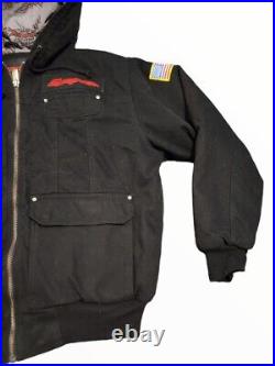 Snap-On Tools Mechanic Logo Hooded Work Black Jacket Coat USA Flag Patch Size L