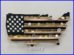 Subdued American USA Flag Challenge Coin Display, Wooden Flag Military Challenge
