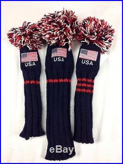 Sunfish Old Glory Knit Wool golf headcover set DR, FW, HB USA American flag