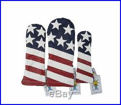 Sunfish The Liberty Leather golf headcover set DR, FW, HB USA American flag