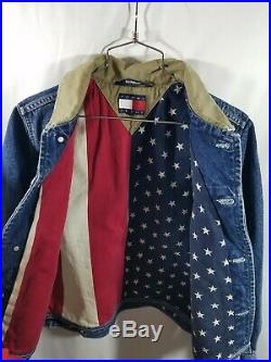TOMMY HILFIGER Vintage Denim American Flag USA Lined Jean Jacket Sz M denim