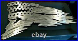 Tattered American Flag NEW 21 X 35 Metal Art USA Made Polished Steel