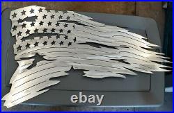 Tattered American Flag NEW 21 X 35 Metal Art USA Made Polished Steel
