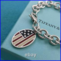 Tiffany & Co. American USA Flag Charm Bracelet, Silver 925, 7.5, withBox & Pouch