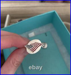 Tiffany & Co. Sterling Silver USA American Flag Lapel Pin in Tiffany Pouch & Box