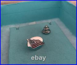 Tiffany & Co. Sterling Silver USA American Flag Lapel Pin in Tiffany Pouch & Box