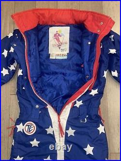 Tipsy Elves Ski Suit One Piece Snowsuit USA American Flag Snow Bib vtg Womens XS