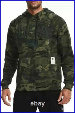UNDER ARMOUR x PROJECT ROCK USA FLAG VETERANS DAY CAMO GREEN BLACK HOODIE sz M