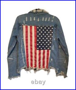 UNIF American Flag Studded Frayed Denim Jacket Sz Medium