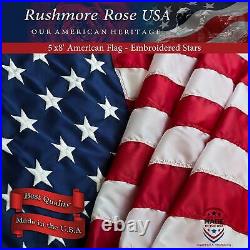 US Flag 5x8 ft 100% Made in USA. Premium Large American Flag Embroidered Star