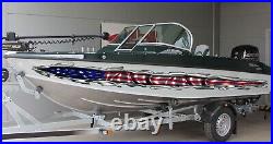 US Flag Ripped Metal Boat Vinyl Decal, USA Flag Cigar Boat Side Graphics