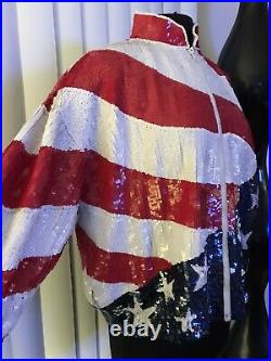 USA 4th Of July American Flag Sequin Vtg Patriotic USA Jacket Coat Bedazzled
