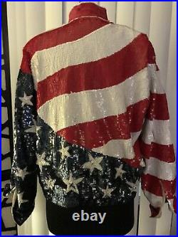 USA 4th Of July American Flag Sequin Vtg Patriotic USA Jacket Coat Bedazzled