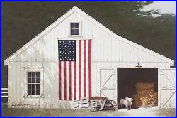 USA AMERICAN FLAG ART PRINT Barn with Piglet by Zhen-Huan Lu Pig Poster 38x56
