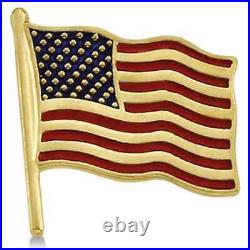 USA American Flag Brooch Pin With Red & Blue Enamel 18k Yellow Gold Over Unisex