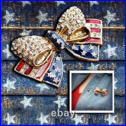 USA American Flag Diamond Brooch Pin 1PC in 14K Yellow Gold Over with Enamel