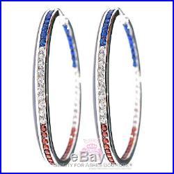 USA American Flag Independence Day 4th of July Patriotic Blue Red White Cz Hoops