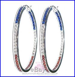 USA American Flag Independence Day 4th of July Patriotic Blue Red White Cz Hoops