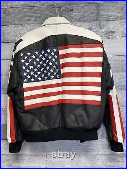 USA American Flag Leather Jacket Albert Duke Vtg Medium
