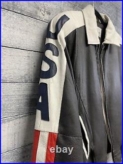 USA American Flag Leather Jacket Albert Duke Vtg Medium