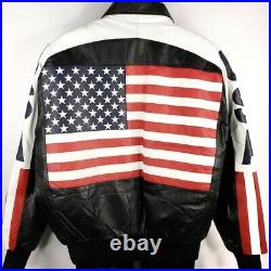 USA American Flag Leather Jacket Vintage 90s Stars And Stripes Patriotic Size XL