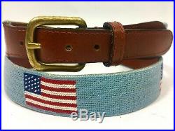 USA American Flag Needlepoint Belt in Antique Blue by Smathers & Branson 40