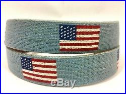 USA American Flag Needlepoint Belt in Antique Blue by Smathers & Branson 40