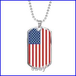 USA American Flag Pendant with 24Chain Necklace 14K White Gold Over Men Enamel
